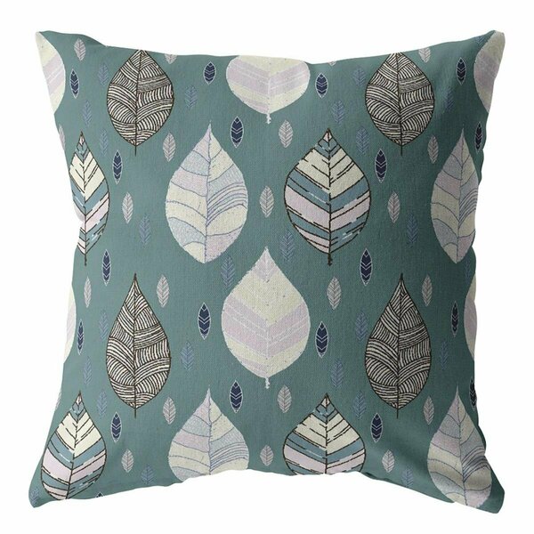 Homeroots 18 in. Pine Green Leaves Indoor & Outdoor Zippered Throw Pillow Muted Green 412798